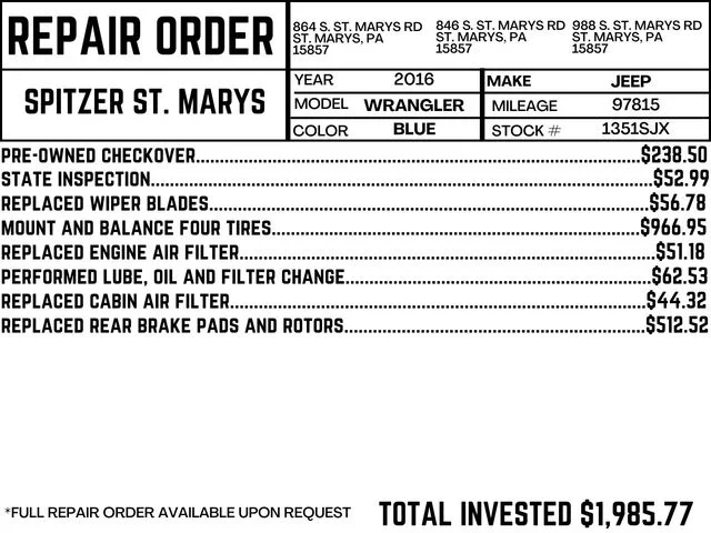 Used 2016 Jeep Wrangler Unlimited Sport with VIN 1C4BJWDG1GL107504 for sale in Saint Marys, PA