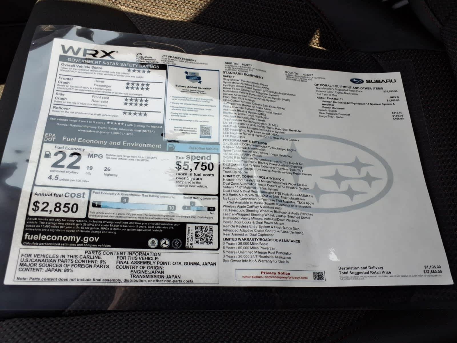 New 2026 CRYSTAL BLACK SILICA Subaru Premium image 40