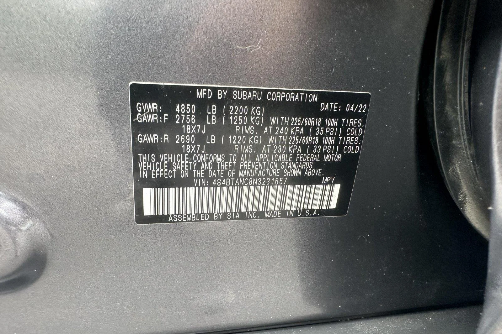 Used 2022 Magnetite Gray Metallic Subaru Limited image 29