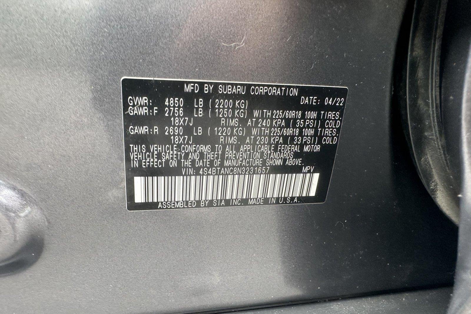 Used 2022 Magnetite Gray Metallic Subaru Limited image 29