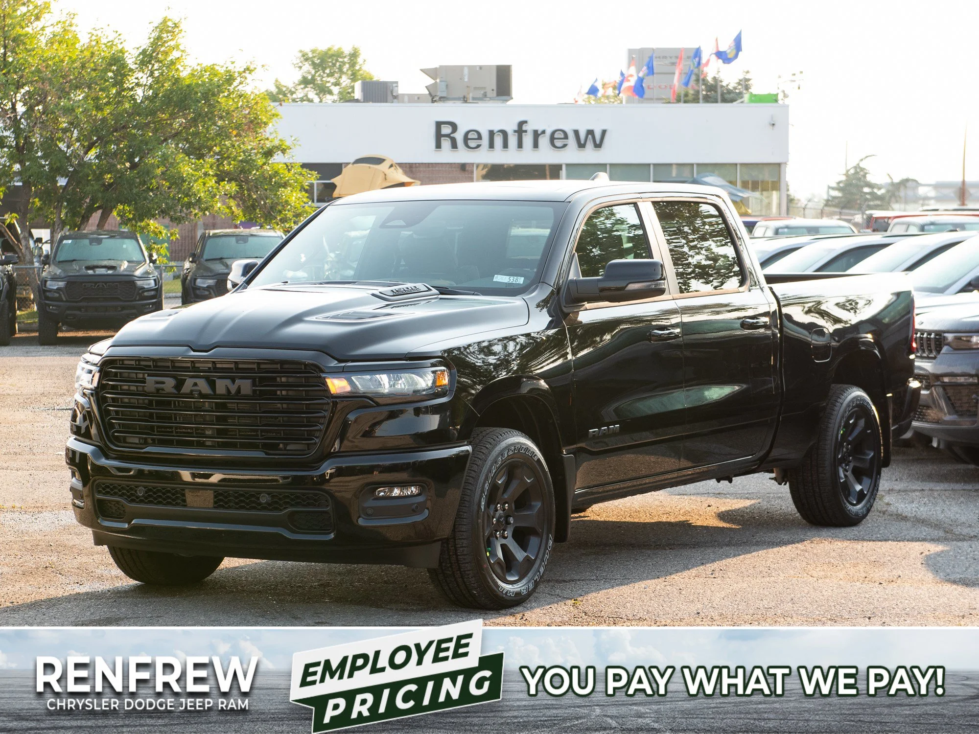 New 2026 Black RAM Sport* Crew Cab 4x4, Panoramic Sunroof, Heated Seats/Wheel, Alpine Audio image 1