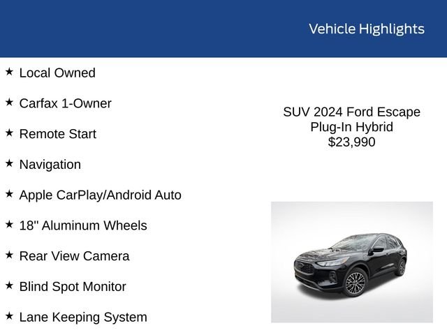 Certified 2024 Ford Escape PHEV with VIN 1FMCU0E12RUA17659 for sale in Huntsville, AL