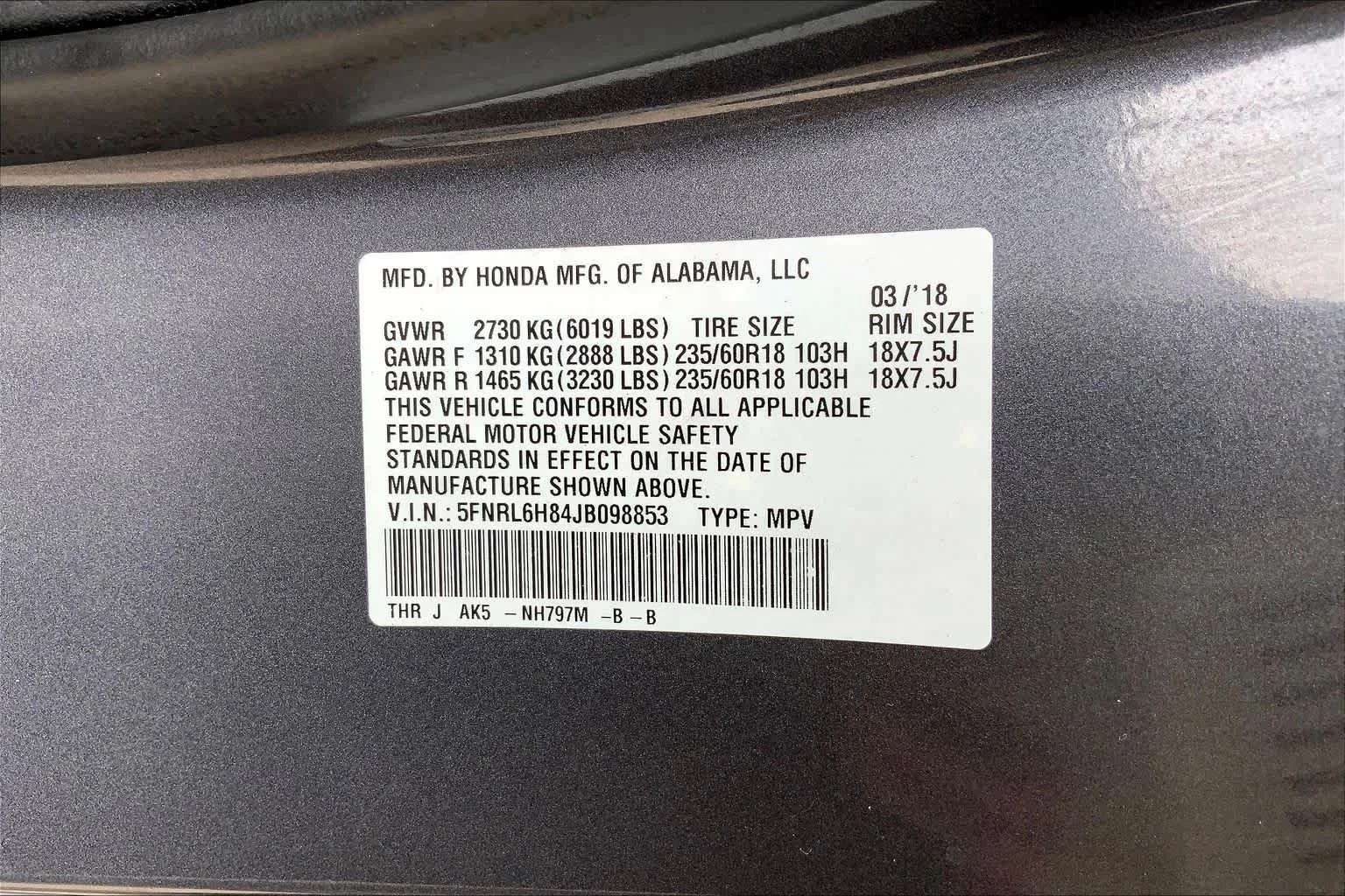 Certified Used 2018 Modern Steel Metallic Honda Touring image 34