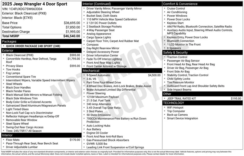 New 2025 Black Clear-Coat Exterior Paint Jeep Sport image 6