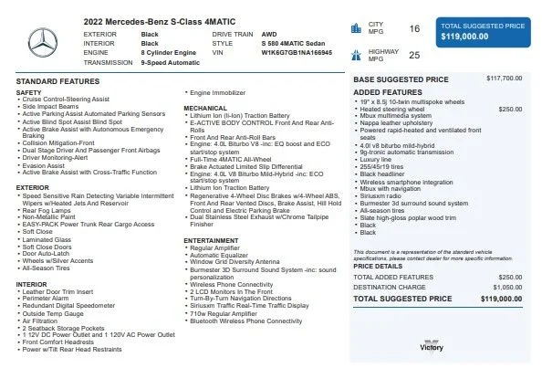 Used 2022 Mercedes-Benz S-Class S 580 with VIN W1K6G7GB1NA166945 for sale in Kansas City