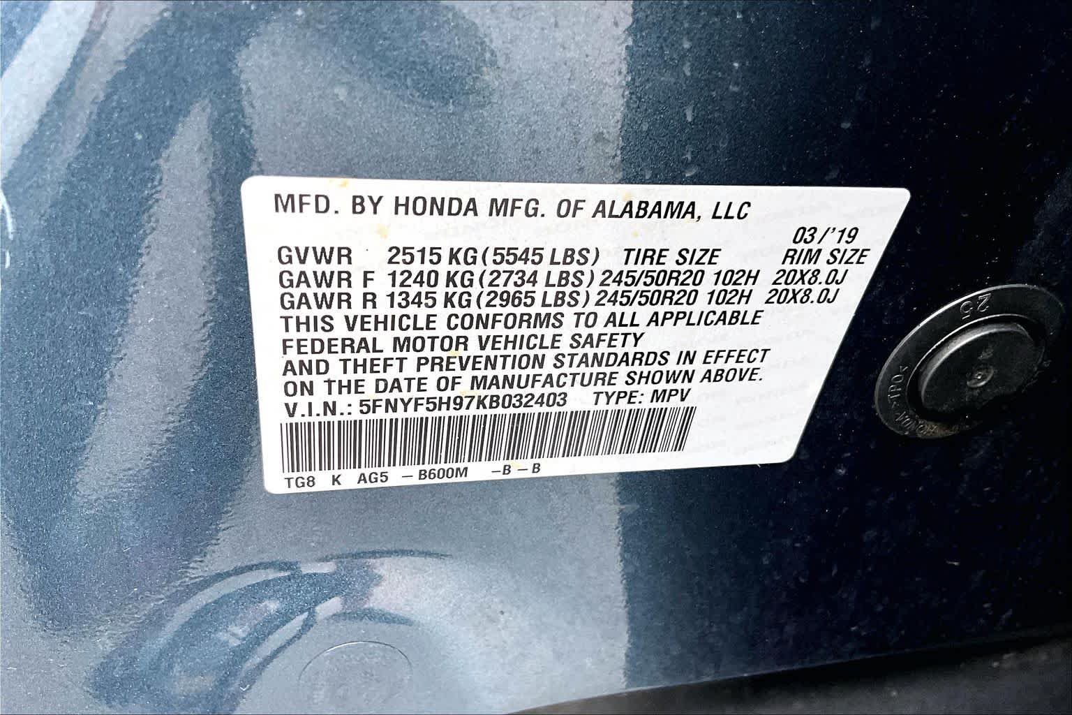 Used 2019 Steel Sapphire Metallic Honda Touring 8-Passenger image 33