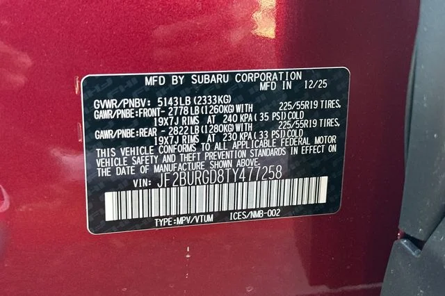 New 2026 CRIMSON RED PEARL Subaru Limited XT image 24