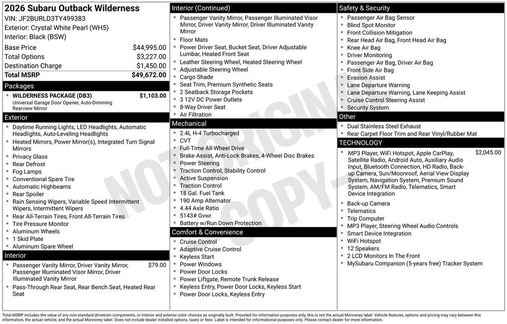 Used 2026 White Subaru Wilderness image 2