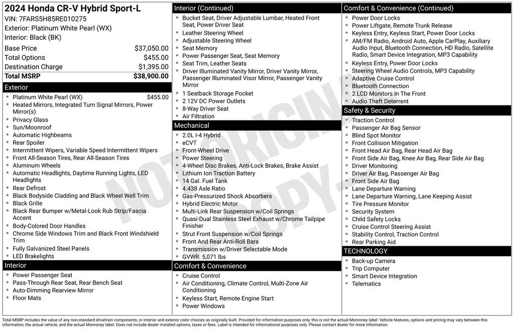 Certified Used 2024 Platinum White Honda Sport-L image 18