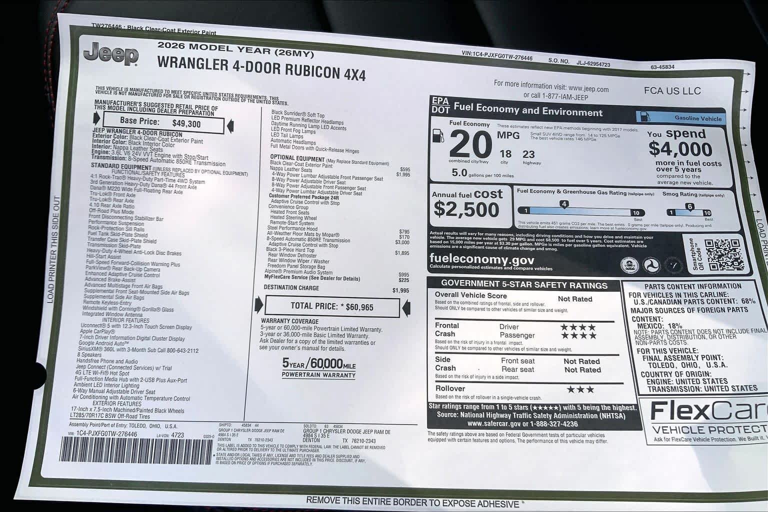New 2026 Black Clear-Coat Exterior Paint Jeep Rubicon image 19