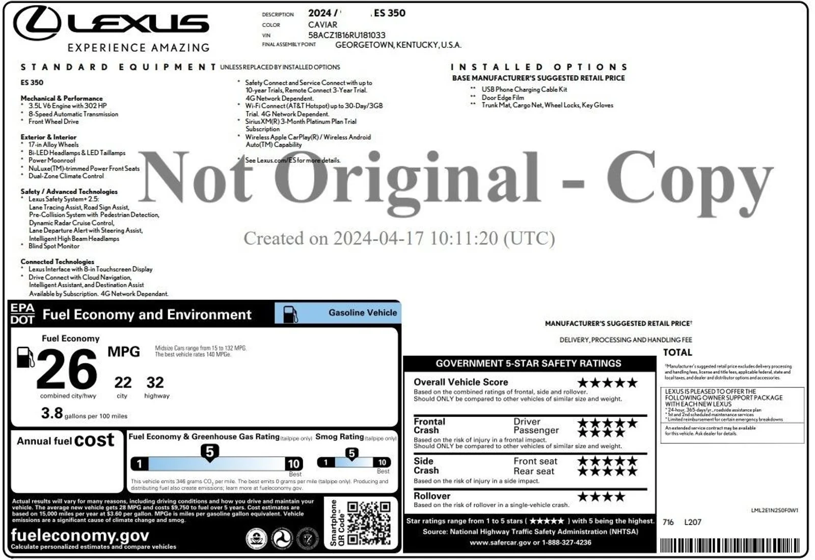 Used 2024 Caviar Lexus ES 350 image 2