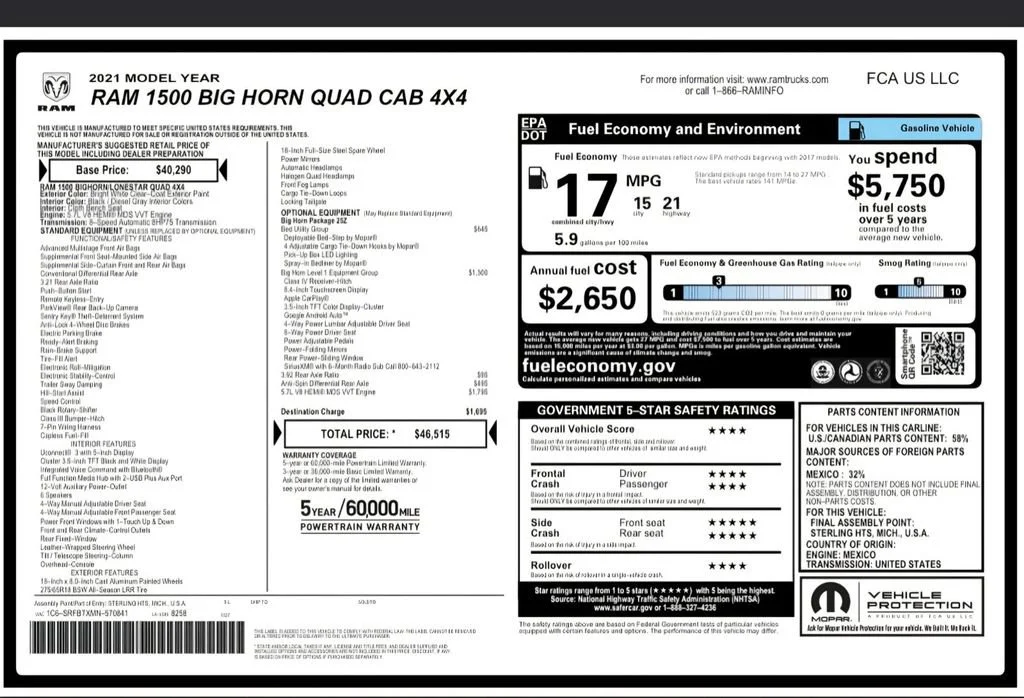 Used 2021 Bright White Clearcoat Ram Big Horn image 2