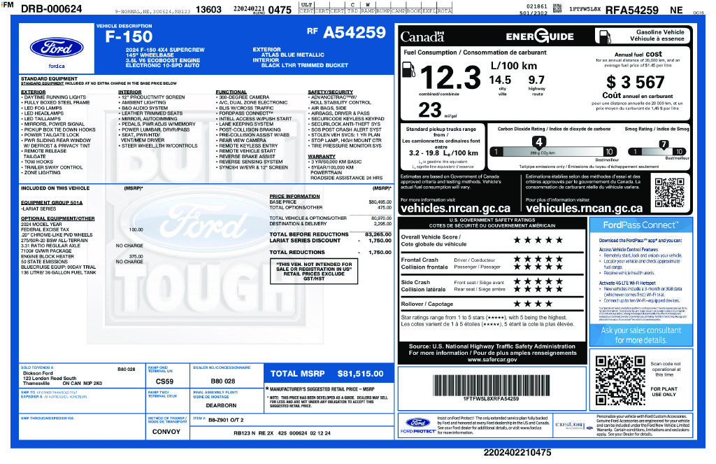 Used 2024 Atlas Blue Metallic Ford Lariat image 6