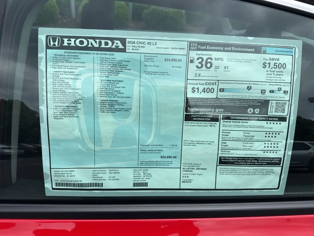 New 2026 Rallye Red Honda LX image 11