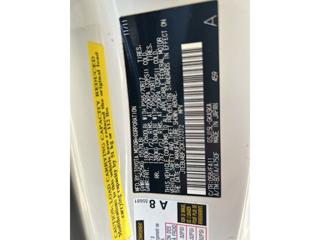 Used 2012 WHITE Toyota Base image 3