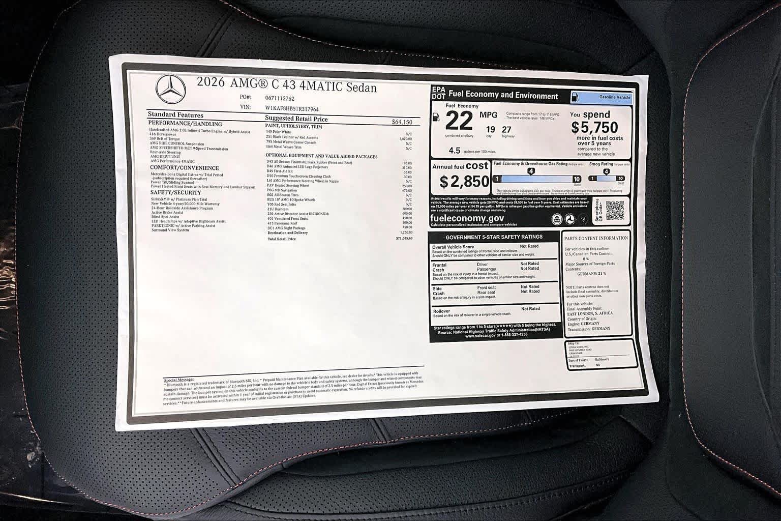 New 2026 Polar White Mercedes-Benz AMG® C 43 4MATIC Sedan image 26