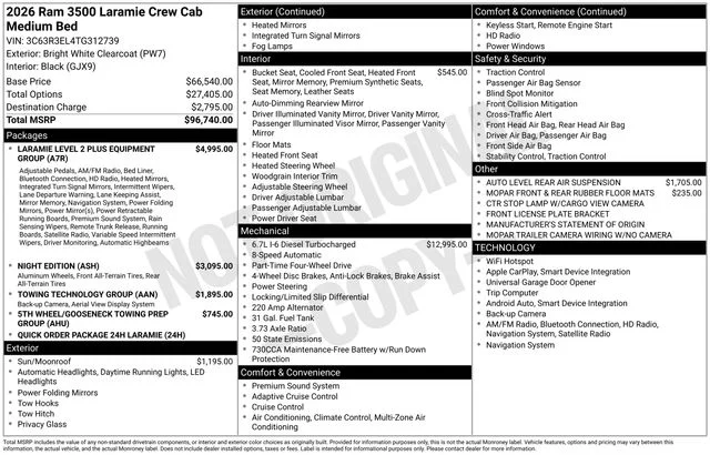 New 2026 Bright White Clear-Coat Exterior Paint RAM LARAMIE image 36