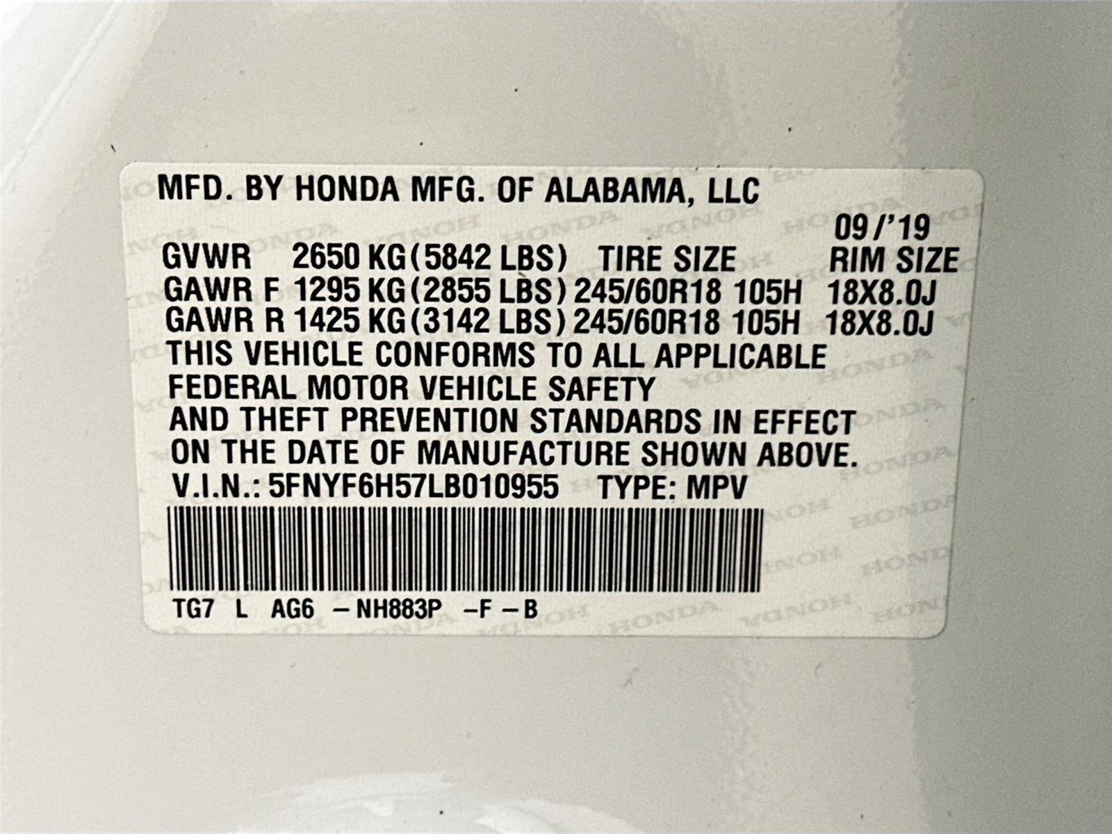 Used 2020 Platinum White Pearl Honda EX-L image 60