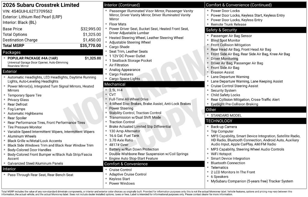 Used 2026 Red Pearl Subaru Limited image 11