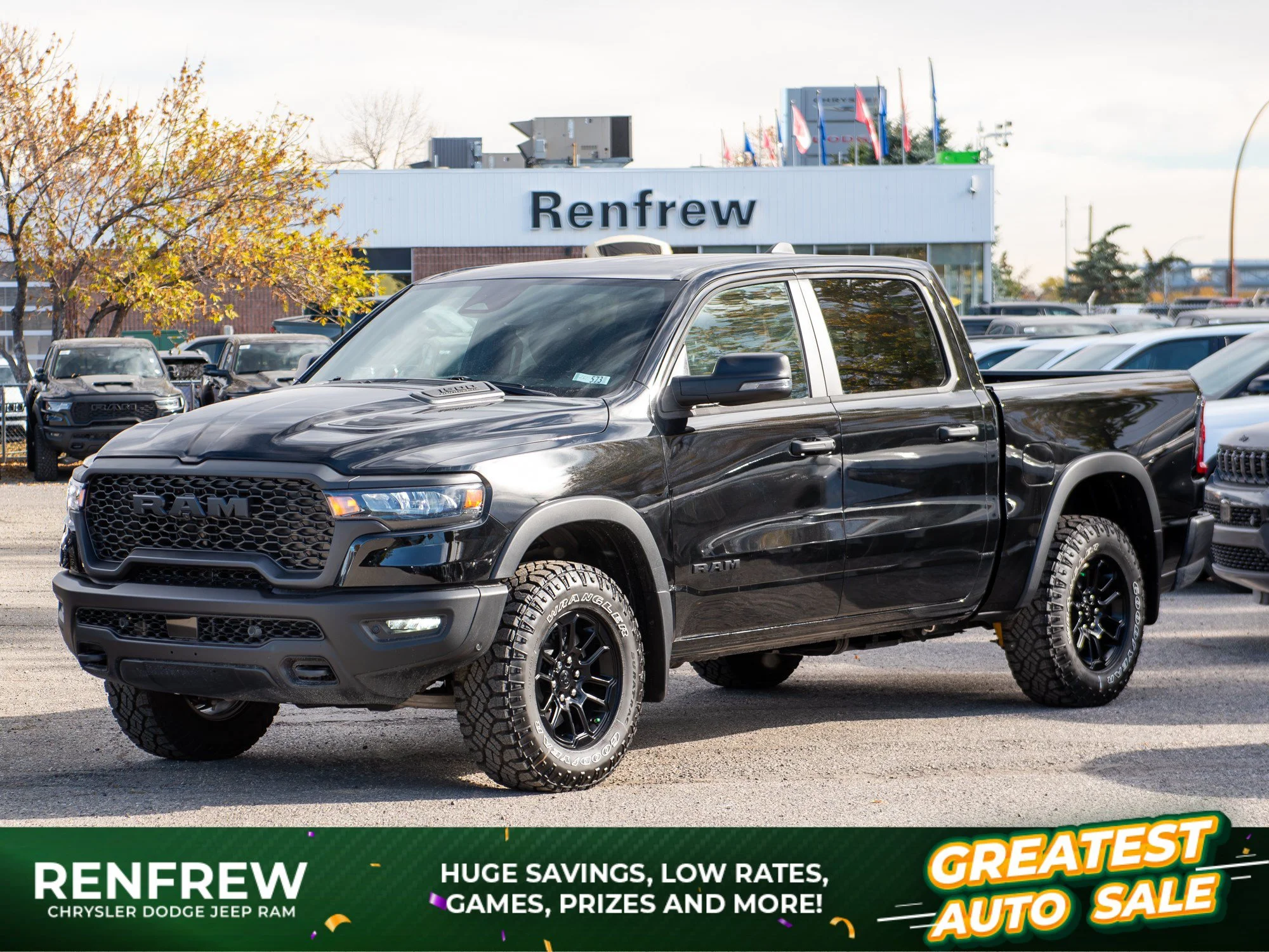 New 2026 Black RAM Rebel* Crew Cab 4x4, Heated Seats/Wheel, 33 Inch Tires, Nav, Alpine Audio image 1