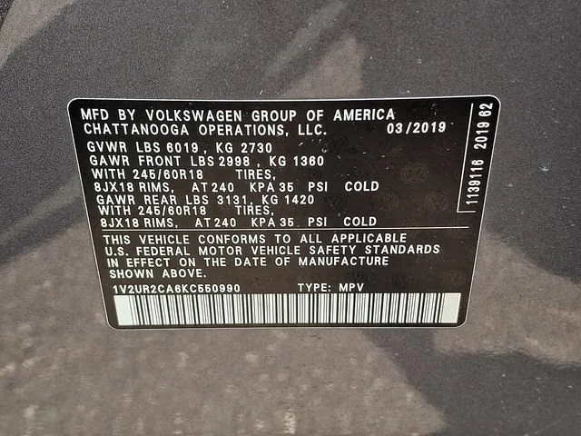 Used 2019 Gray Volkswagen 3.6L V6 SE w/Technology image 28