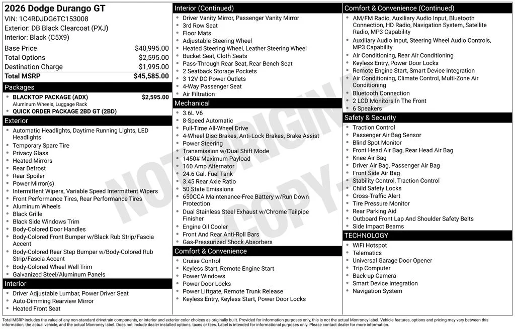 New 2026 Diamond Black Clear-Coat Exterior Paint Dodge GT image 7