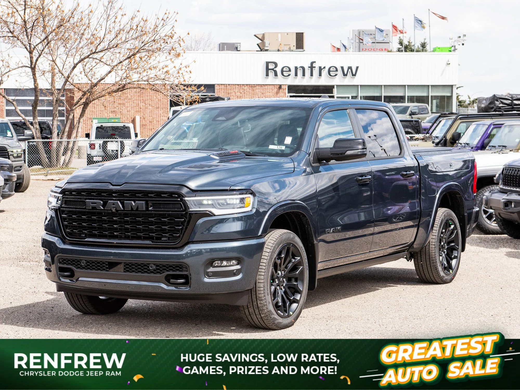 New 2026 Blue RAM Limited Night* Crew Cab 4x4, 540 HP, Massage Seats, RamBox, Passenger Screen image 1