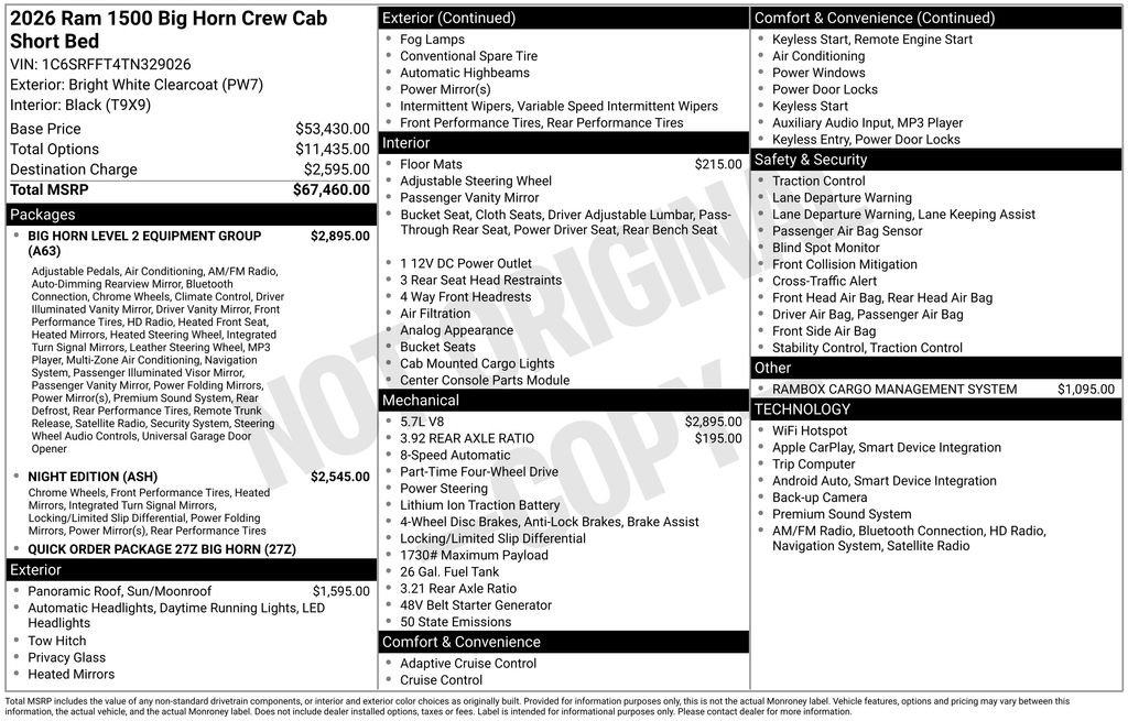 New 2026 Bright White Clear-Coat Exterior Paint RAM Big Horn/Lone Star image 29