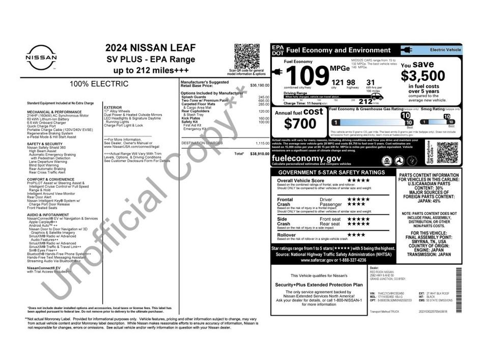 Used 2024 Nissan LEAF SV PLUS with VIN 1N4CZ1CV8RC553450 for sale in Champaign, IL
