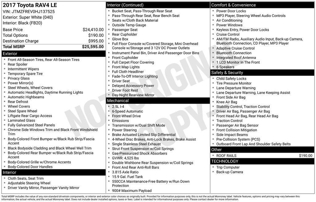 Used 2017 Toyota RAV4 LE with VIN JTMZFREV0HJ137525 for sale in Gainesville, FL