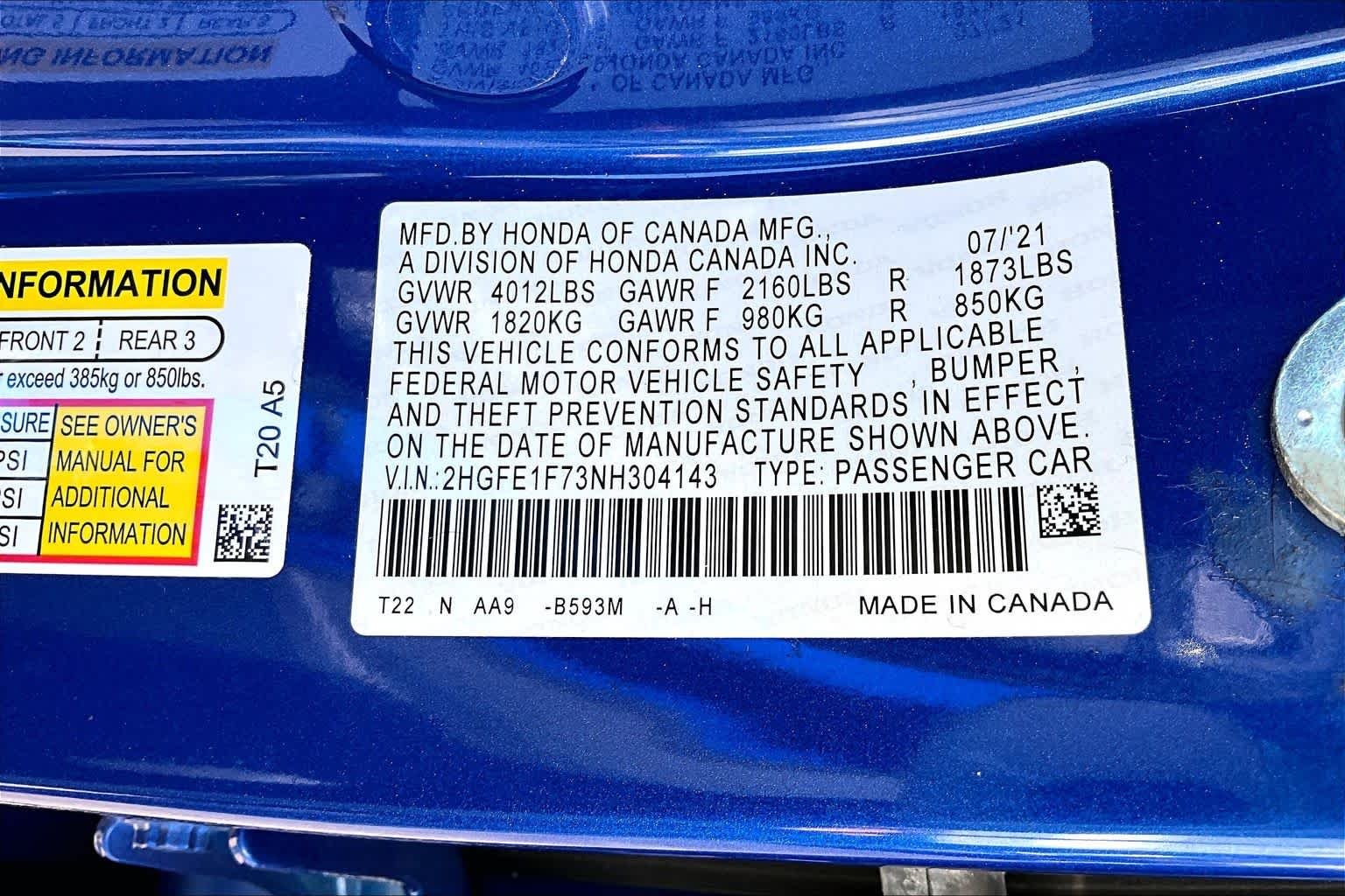 Certified Used 2022 Aegean Blue Metallic Honda EX image 35