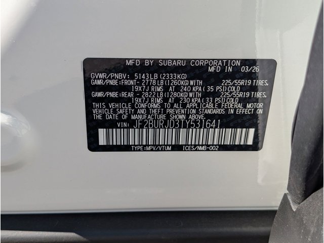 New 2026 CRYSTAL WHITE PEARL Subaru Touring XT image 17