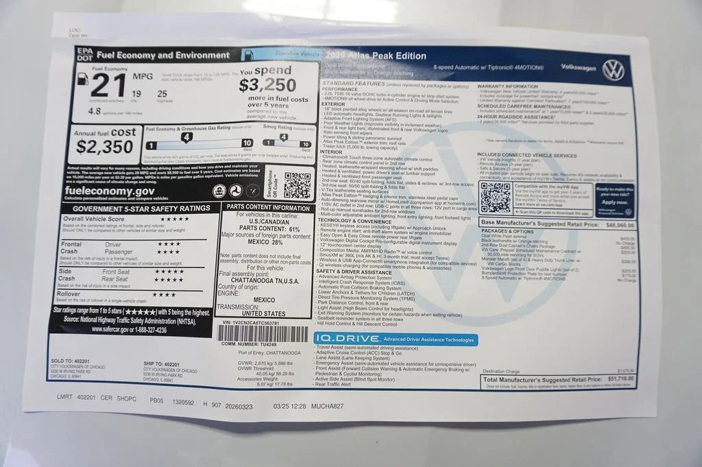 New 2026 Opal White Volkswagen 2.0T Peak Edition image 39