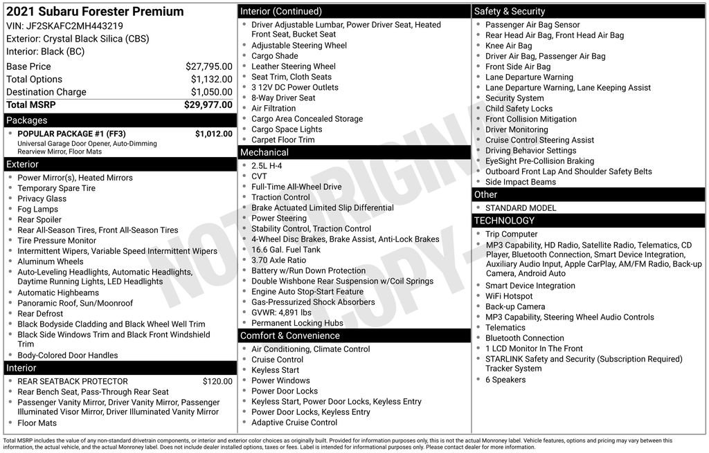 Used 2021 Black Subaru Premium image 9