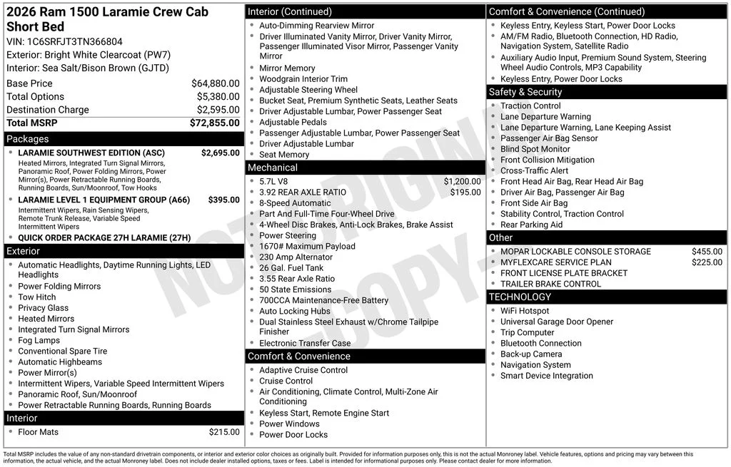 New 2026 Bright White Clear-Coat Exterior Paint RAM Laramie image 42