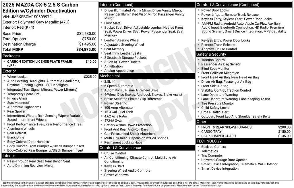 Used 2025 Gray Mazda 2.5 S Carbon Edition image 48