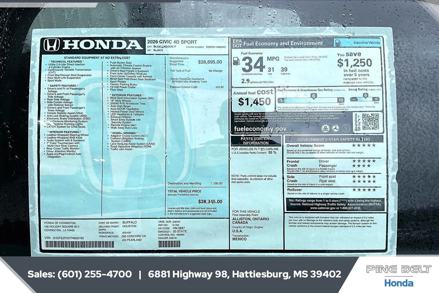 New 2026 Blue Lagoon Pearl Honda Sport image 12