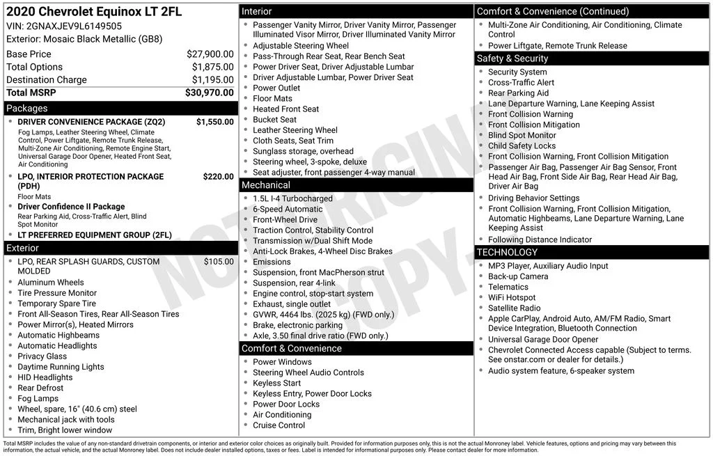 Used 2020 Mosaic Black Metallic Chevrolet LT image 3