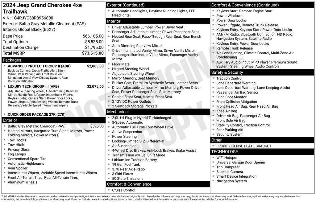 New 2024 Baltic Gray Metallic Clear-Coat Exterior Paint Jeep Trailhawk 4xe image 6