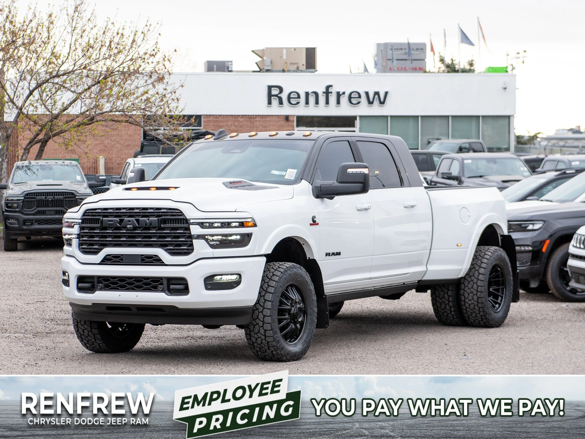 New 2026 White RAM Limited* Mega Cab, 2 Inch Lift, 35 Inch Tires, Fuel Wheels image 1