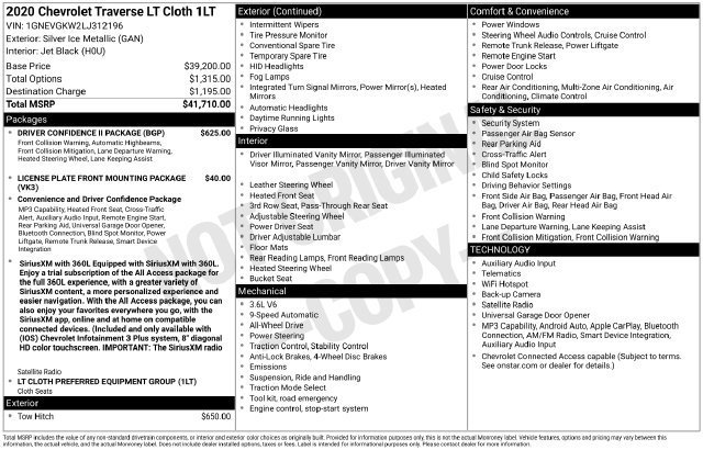 Certified Used 2020 SILVER ICE METALLIC Chevrolet LT Cloth image 34