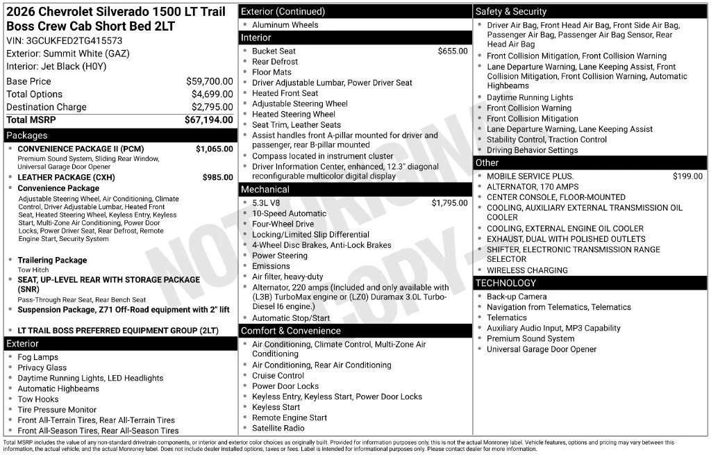 New 2026 Summit White Chevrolet LT Trail Boss image 4
