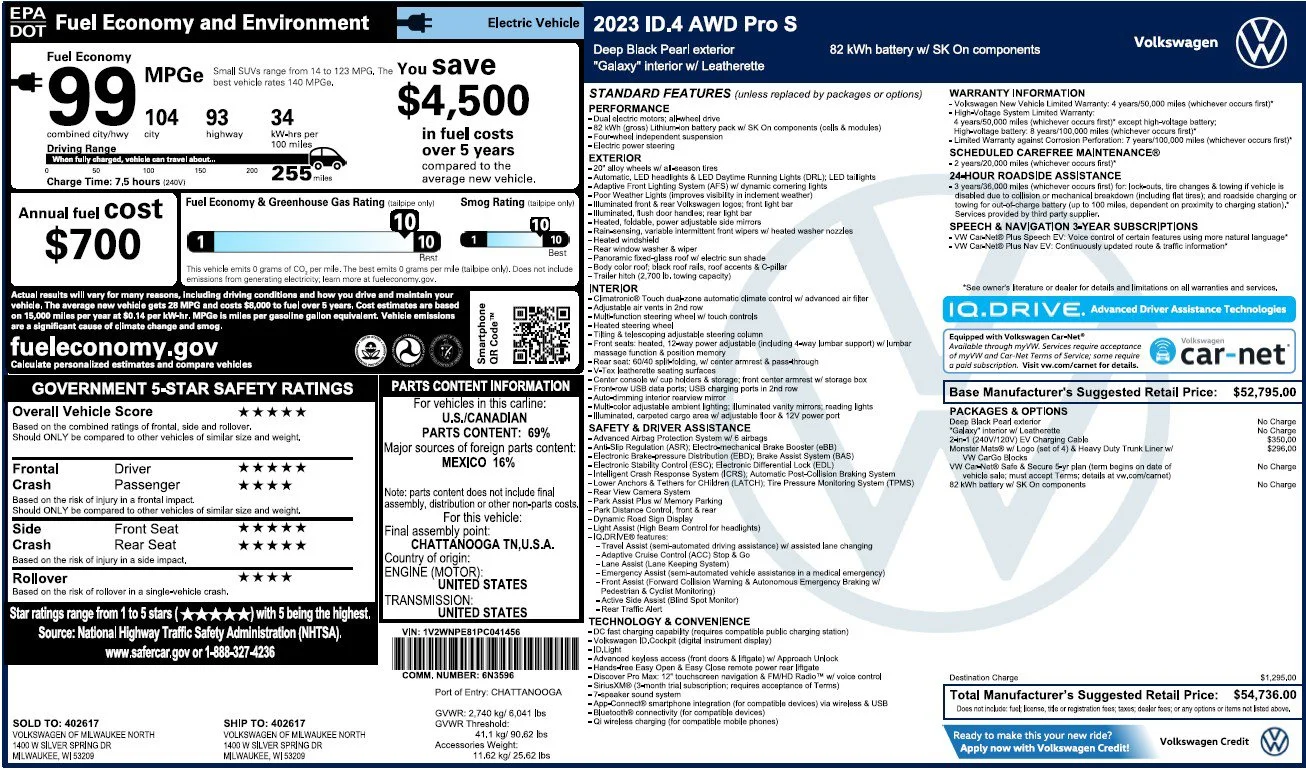 Used 2023 Volkswagen ID.4 PRO S with VIN 1V2WNPE81PC041456 for sale in Naperville, IL