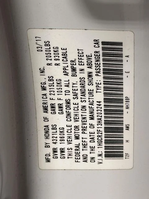 Certified Used 2017 White Orchid Pearl Honda Sport Special Edition image 31