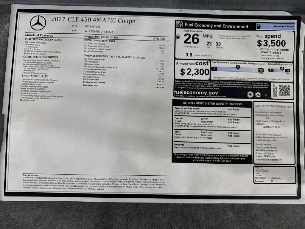 New 2027 Cirrus Silver Metallic Mercedes-Benz CLE 450 image 9