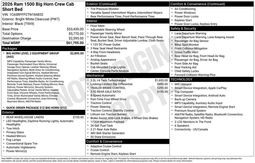 New 2026 Bright White Clear-Coat Exterior Paint RAM Big Horn image 4
