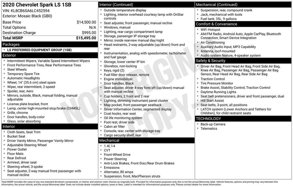 Used 2020 Black Chevrolet LS image 16