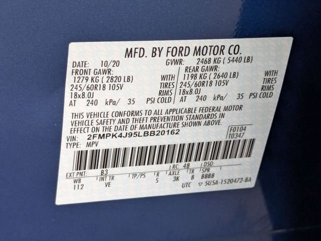 Used 2020 Atlas Blue Metallic Ford SEL image 32