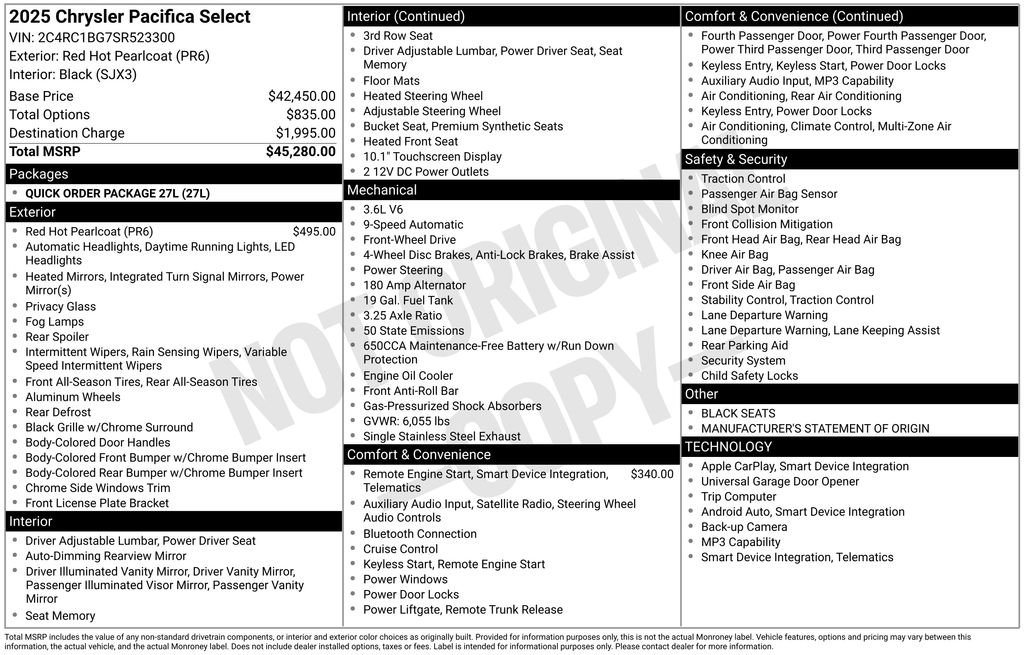 Used 2025 Chrysler Pacifica Select with VIN 2C4RC1BG7SR523300 for sale in Elk River, Minnesota