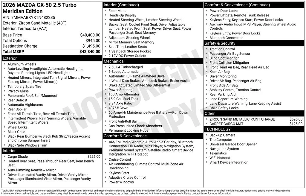 New 2026 Beige/tan Mazda 2.5 Turbo Meridian Edition image 7